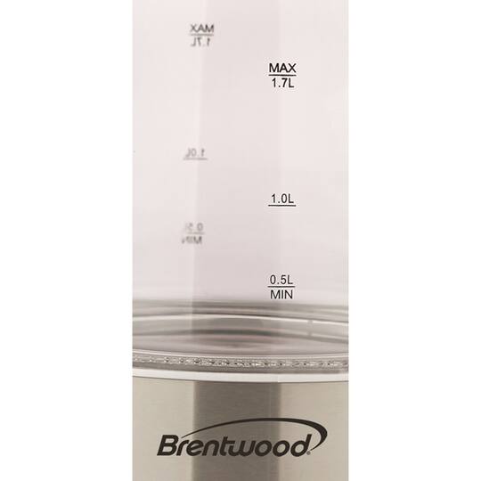 Brentwood 1.7L White Cordless Tempered Glass Electric Kettle